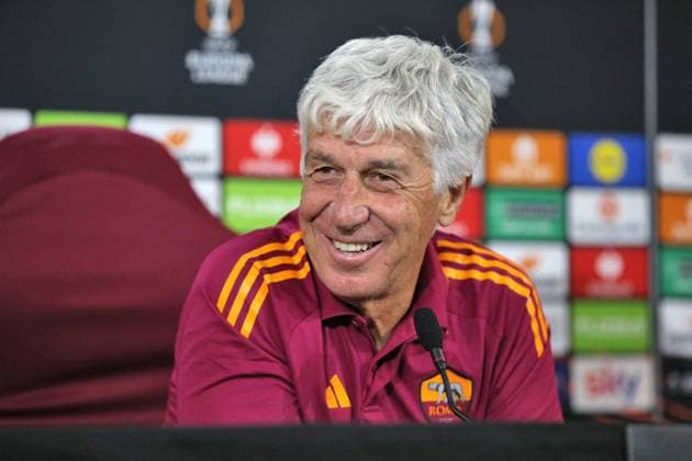 CALCIO - UEFA Europa League - AS Roma - Training and press conference, PK, Pressekonferenz 01.10.2025 Europa League : Conferenza Stampa: Gian Piero Gasperini Evan Ndicka Nella foto: Gian Piero Gasperini (Foto Gino Mancini) Rome Italy  Copyright: xIPAxSport ABACAx
