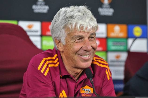 CALCIO - UEFA Europa League - AS Roma - Training and press conference, PK, Pressekonferenz 01.10.2025 Europa League : Conferenza Stampa: Gian Piero Gasperini Evan Ndicka Nella foto: Gian Piero Gasperini (Foto Gino Mancini) Rome Italy  Copyright: xIPAxSport ABACAx
