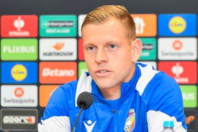 Matej Vydra from Plzen speaks at the press conference, PK, Pressekonferenz prior to the Europa League round 2 match between FC Viktoria Plzen and Malmo FF from Sweden, Pilsen, Czech Republic, October 1st, 2025. (CTKxPhoto MiroslavxChaloupka) CTKPhotoP2025100105663  CTKPhotoP2025100105663