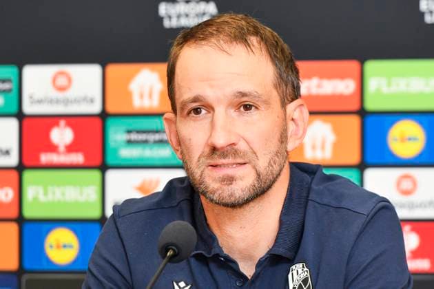 Coach Marek Bakos from Plzen speaks at the press conference, PK, Pressekonferenz prior to the Europa League round 2 match between FC Viktoria Plzen and Malmo FF from Sweden, Pilsen, Czech Republic, October 1st, 2025. (CTKxPhoto MiroslavxChaloupka) CTKPhotoP2025100105664  CTKPhotoP2025100105664