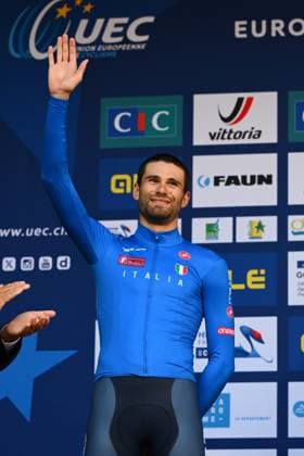 UEC 2025 Road European Championship, EM, Europameisterschaft Drome-Ardeche 01 10 2025 ETOILE-SUR-RHONE, FRANCE - OCTOBER 01 : Ganna Filippo (Italy) during the podium ceremony of the Men Elite Individual Time Trial of the 2025 UEC Road European Championship Drome-Ardeche 10th edition an UCI Continental Championships cycling race of 24 km with start in Loriol-sur-Drome and finish in Etoile-sur-Rhone on October 1, 2025 in Etoile-sur-Rhone, France, 01 10 2025 Etoile-sur-Rhone France  Copyright: xVincentxKalutx