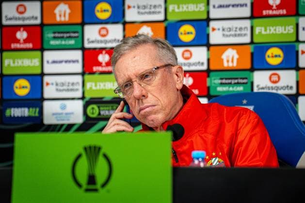 SOCCER - UEFA ECL, Poznan vs Rapid POZNAN,POLAND,01.OCT.25 - SOCCER - UEFA Conference League, KKS Lech Poznan vs SK Rapid Wien, preview, press conference, PK, Pressekonferenz Rapid. Image shows head coach Peter Stoeger (Rapid).  GEPAxpictures xKevinxHackner