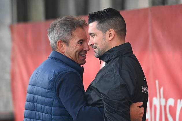 from left President Gernot MANG 1860 , Alper Kayabunar Interim Coach 1860 Soccer 3 Liga,9 Matchday, Season 2025 26 TSV 1860 Muenchen Viktoria Koeln on 01 10 2025 GRUENWALDER STADION
