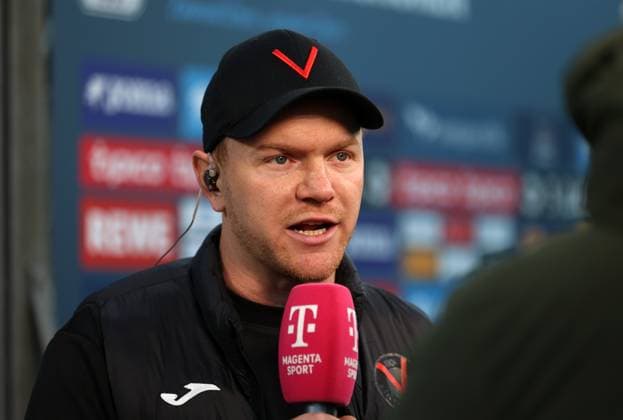 Football, Men, 3 Liga, Season 2025 2026, TSV 1860 München FC Viktoria Köln, Grünwalder Stadion Marian Wilhelm, Coach FC Viktoria Köln interviewed by Magenta Sport
