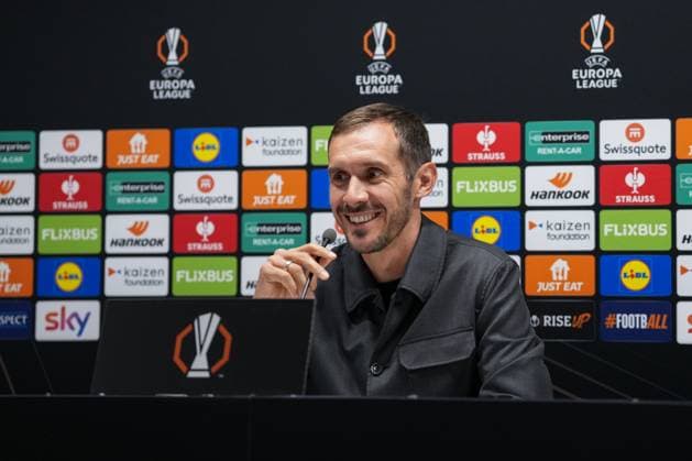 Julian Schuster SC Freiburg, Coach , Italy, Football, UEFA Europa League, Matchday 2, League phase, 2025 2026, Bologna FC vs SC Freiburg, 01 10 2025, Press conference of SC Freiburg before the second Europa League match in the league phase, Press conference, Stadio Renato Dall™Ara, Bologna, Italy, Press conference of SC Freiburg before the second Europa League match in the league phase, Press conference Bologna Stadio Renato Dall™Ara Emilia Romagna Italy Copyright: xArnexAmbergx