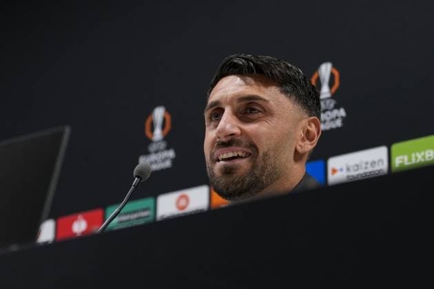 Vincenzo Grifo SC Freiburg, 32 , Italy, Football, UEFA Europa League, Matchday 2, League phase, 2025 2026, Bologna FC vs SC Freiburg, 01 10 2025, Press conference of SC Freiburg before the second Europa League match in the league phase, Press conference, Stadio Renato Dall™Ara, Bologna, Italy, Press conference of SC Freiburg before the second Europa League match in the league phase, Press conference Bologna Stadio Renato Dall™Ara Emilia Romagna Italy Copyright: xArnexAmbergx