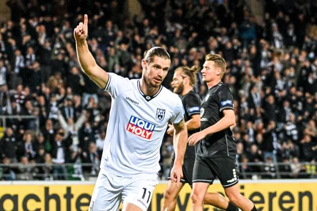 GER, 3 Liga, SSV Ulm 1846 vs 1 FC Schweinfurt 05 01 10 2025, Donaustadion, Ulm, GER, 3 Liga, SSV Ulm 1846 vs 1 FC Schweinfurt 05, pictured celebrating after scoring 1 0, Dennis Chessa SSV Ulm, 11 nordphotoxGmbHx xHafner nph00200