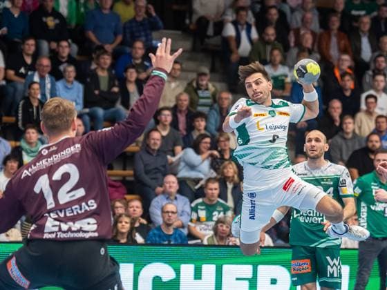 Lucas Krzikalla SC DHfK Leipzig, 08 from outside, Frisch Auf Goeppingen vs SC DHfK Leipzig, Handball, DHB Pokal, Men, Season 2025 2026, 01 10 2025, Frisch Auf Goeppingen vs SC DHfK Leipzig, Handball, DHB Pokal, Men, Season 2025 2026, 01 10 2025 Goeppingen Copyright: xEibner-Pressefoto MichaelxSchmidx EP_MST