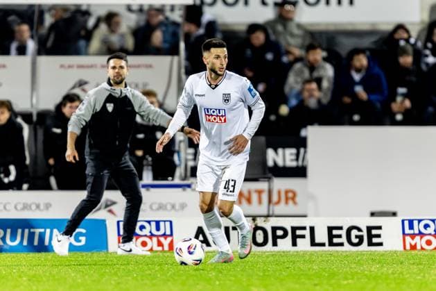 Football, Season 2025 2026, 3 Liga, Donaustadion Ulm, 9 Matchday, SSV Ulm 1846 Football 1 FC Schweinfurt 05, 01 10 2025 01 10 2025, Football, Season 2025 2026, 3 Liga, Donaustadion Ulm, 9 Matchday, SSV Ulm 1846 Football 1 FC Schweinfurt 05, cropped single image 43 Leon Dajaku SSV Ulm 1846 Football photo Lucca Fundel Ulm Donaustadion Baden Württemberg Germany