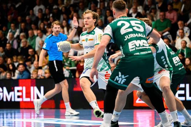 Goeppingen DHB Pokal 25 26 Frisch Auf Goeppingen SC DHfK Leipzig Blaer Hinriksson Leipzig Goeppingen EWS Arena Baden Württemberg Germany