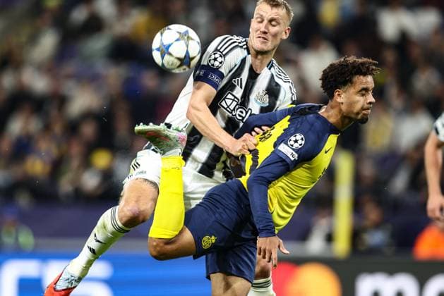 Union s Marc Giger pictured in action during a game between Belgian soccer team Royale Union Saint-Gilloise and English team Newcastle United FC, in Brussels, on Wednesday 01 October 2025, on the second day of the League phase of the UEFA Champions League tournament. BRUNOxFAHY  x135855842x