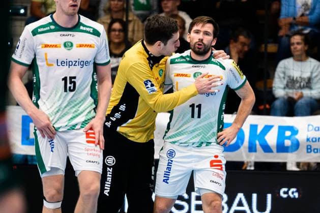 Goeppingen DHB Pokal 25 26 Frisch Auf Goeppingen SC DHfK Leipzig Goalkeeper Domenico Ebner Leipzig , Lukas Binder Leipzig Goeppingen EWS Arena Baden Württemberg Germany