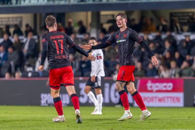 Verl, Germany 01 October 2025 3 Liga 2025 2026 SC Verl vs FC Ingolstadt 04 In the picture 2 from left goal scorer Frederik Christensen FCI cheers after his goal to 1 1 with Max Besuschkow FCI DFB regulations prohibit any use of photographs as image sequences and or quasi video Sportclub Arena Nordrhein Westfalen Copyright: xFotostandx xSchäferx