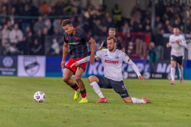 Verl, Germany 01 October 2025 3 Liga 2025 2026 SC Verl vs FC Ingolstadt 04 In the picture from left in duel Marcel Costly FCI and Yari Otto SC DFB regulations prohibit any use of photographs as image sequences and or quasi video Sportclub Arena Nordrhein Westfalen Copyright: xFotostandx xSchäferx