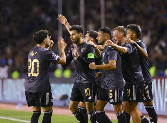 Qarabag v FC Copenhagen - UEFA Champions League BAKU, AZERBAIJAN - OCTOBER 1: Players of Qarabag celebrate after scoring a goal during the UEFA Champions League Group Stage second week match between Qarabag and FC Copenhagen at Tofiq Bahramov Stadium in Baku, Azerbaijan on October 1, 2025. Resul Rehimov Anadolu Baku Azerbaijan. Editorial use only. Please get in touch for any other usage.  Copyright: x2025xAnadoluxResulxRehimovx