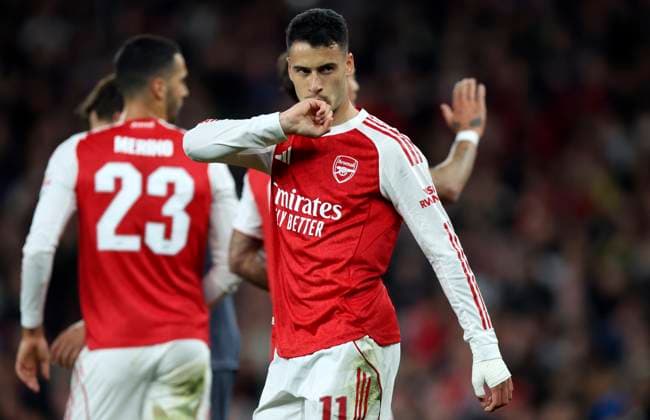 Arsenal FC v Olympiacos FC - UEFA Champions League 2025 26 League Phase MD2 Gabriel Martinelli of Arsenal celebrates 1st goal during the UEFA Champions League 2025 26 League Phase MD2 match between Arsenal FC and Olympiacos FC at Arsenal Stadium on October 1, 2025 in London, England. London Arsenal Stadium England United Kingdom Copyright: xNigelxFrench Sportsphoto APLx 14136674