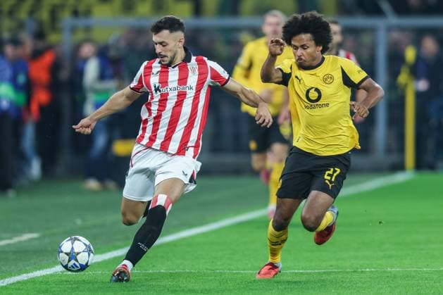 Soccer UEFA Champions League Matchday 2 Borussia Dortmund Athletic Bilbao on 01 10 2025 at Signal Iduna Park in Dortmund Aitor Paredes Bilbao , left Karim Adeyemi Dortmund , right xJRx