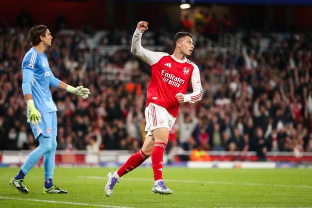 Arsenal FC v Olympiacos FC, Champions League Gabriel Martinelli of Arsenal celebrates his goal in the 13th minute for 1-0 during the Arsenal FC v Olympiacos FC UEFA Champions League Round One Group Stage match at the Arsenal Stadium, London, England, United Kingdom on 1 October 2025 Credit: Katie Chan Every Second Media Editorial use only. All images are copyright Every Second Media Limited. No images may be reproduced without prior permission. Copyright: xIMAGO EveryxSecondxMediax ESM-1605-0029 KatiexChanx xEveryxSecondxMediax