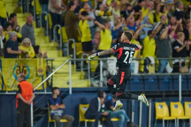 UEFA Champions League 2025 26 League Phase MD2 Arnau Tenas Urena of Villareal CF Celbebrates the first goal during the UEFA Champions League 2025 26 League Phase MD2 match between Villareal CF and Juventus FC at Estadio de la Ceramica, (Villareal ) on September 30, 2025. Villareal Estadio de la Ceramica Castellon Spain Copyright: xVicentexVidalx