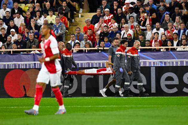 FOOTBALL : AS Monaco VS Manchester City FC - Champions League - 01 10 2025 Injury Vanderson (ASM) - Champions League match between AS Monaco and Manchester City FC on October 1st, 2025 at the Louis II Stadium in Monaco. MonacoMonaco  Copyright: xWilliamxCannarellax
