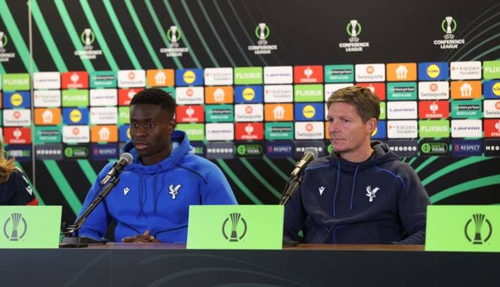 . - Crystal Palace press conference, PK, Pressekonferenz MD-1, UEFA Conference League, Preview, Dynamo Kyiv v Crystal Palace, Lublin Arena Stadium, Lublin, Poland. - 1st October 2025. (C) Daniel Weir Crystal Pix (C) Daniel Weir Crystal Pix Oliver Glasner Manager of Crystal Palace & Marc Guehi of Crystal Palace during his pre match MD-1 UEFA Conference League press conference ahead of the Dynamo Kyiv v Crystal Palace match at Lublin Arena, Poland. - Crystal Palace Press Conference, MD-1, UEFA Conference League, Preview, Dynamo Kyiv v Crystal Palace, Lublin Arena Stadium, Lublin, Poland. - 1st October 2025. (C) Daniel Weir Crystal Pix Lublin Lublin Arena Stadium Poland Copyright: xDanielxWeirx CP_Crystal_Palace_Press_Conference_Lubin_011025_DW_21