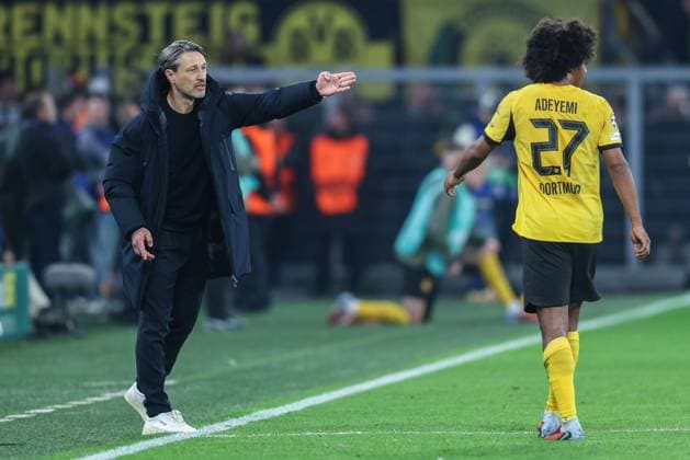 Soccer UEFA Champions League Matchday 2 Borussia Dortmund Athletic Bilbao on 01 10 2025 at Signal Iduna Park in Dortmund Nico Kovac coach head coach Dortmund , left Karim Adeyemi Dortmund , right xJRx