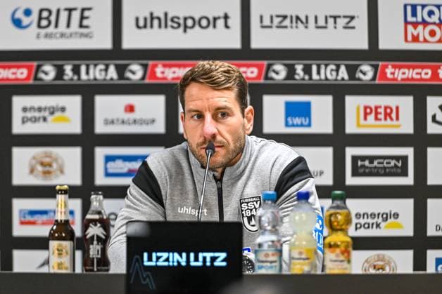 GER, 3 Liga, SSV Ulm 1846 vs 1 FC Schweinfurt 05 01 10 2025, Donaustadion, Ulm, GER, 3 Liga, SSV Ulm 1846 vs 1 FC Schweinfurt 05, in the picture Moritz Glasbrenner SSV Ulm , Press conference after the match nordphotoxGmbHx xHafner nph00200