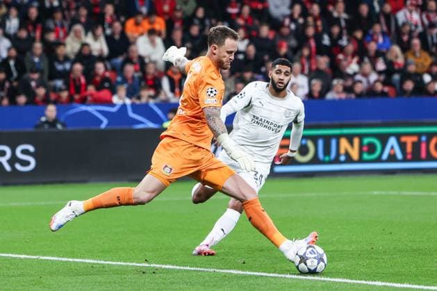 Sport, Football, UEFA Champions League Season 2025 2026 League Phase 2 Matchday Bayer 04 Leverkusen PSV Eindhoven 01 10 2025, BayArena Mark Flekken Bayer 04 Leverkusen, 1 Leverkusen BayArena North Rhine-Westphalia Germany