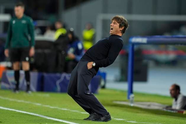 Head Coach Antonio Conte (SSC Napoli) looks dejected, UEFA Champions League 2025 26 League Phase MD2, SSC Napoli v Sporting Clube de Portugal, Diego Armando Maradona Stadium, October 1, 2025, Naples, Italy.