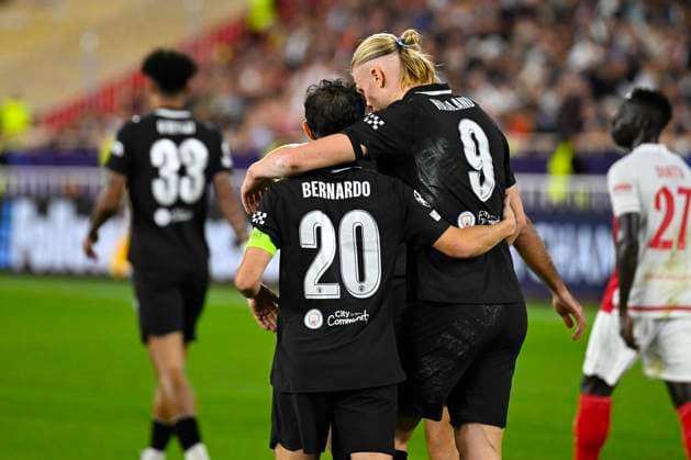 FOOTBALL : AS Monaco VS Manchester City FC - Champions League - 01 10 2025 Joy MCFC - But Erling Haaland - Champions League match between AS Monaco and Manchester City FC on October 1st, 2025 at the Louis II Stadium in Monaco. MonacoMonaco  Copyright: xWilliamxCannarellax