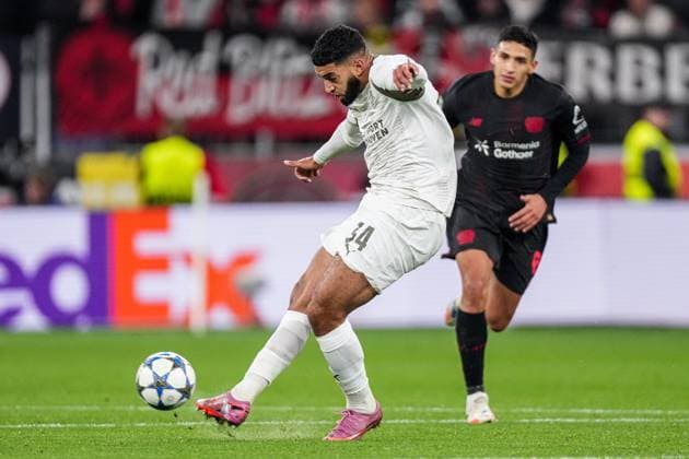 2025-10-01 Bayer 04 Leverkusen v PSV Eindhoven - UEFA Champions League 2025 26 League Phase MD2 LEVERKUSEN, GERMANY - OCTOBER 1: Ismael Saibari of PSV Eindhoven shoots during the UEFA Champions League 2025 26 League Phase MD2 match between Bayer 04 Leverkusen and PSV Eindhoven at BayArena on October 1, 2025 in Leverkusen, Germany. Leverkusen BayArena Germany Content not available for redistribution in The Netherlands directly or indirectly through any third parties. Copyright: xJorisxVerwijstx