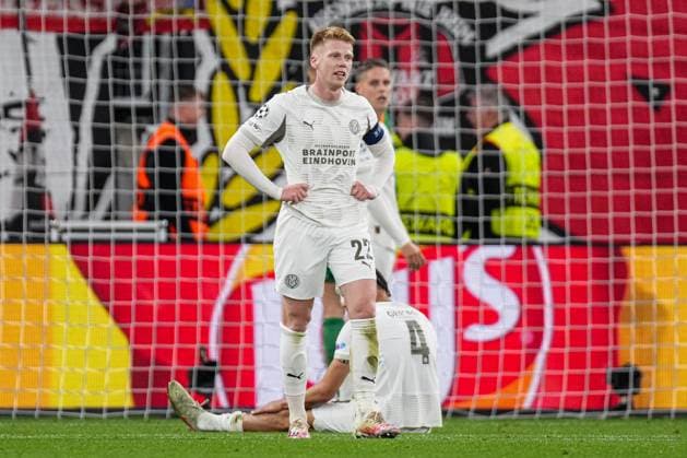 2025-10-01 Bayer 04 Leverkusen v PSV Eindhoven - UEFA Champions League 2025 26 League Phase MD2 LEVERKUSEN, GERMANY - OCTOBER 1: Jerdy Schouten of PSV Eindhoven disappointed during the UEFA Champions League 2025 26 League Phase MD2 match between Bayer 04 Leverkusen and PSV Eindhoven at BayArena on October 1, 2025 in Leverkusen, Germany. Leverkusen BayArena Germany Content not available for redistribution in The Netherlands directly or indirectly through any third parties. Copyright: xJorisxVerwijstx