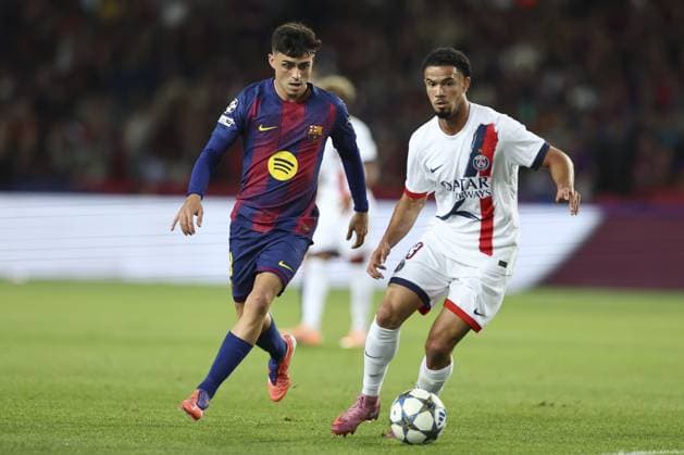 Barcelona v PSG - UEFA Champions League BARCELONA, SPAIN - OCT 1: Barcelona s Spanish midfielder Pedri ( L ) vies with Paris Saint-Germain s Portuguese left-back Nuno Mendes during the UEFA Champions League phase day 2 football match between FC Barcelona, Barca and Paris Saint-Germain (PSG) at the Estadi Olimpic Lluis Companys, on October 1, 2025 Adria Puig Anadolu Barcelona Spain. Editorial use only. Please get in touch for any other usage.  Copyright: x2025xAnadoluxAdriaxPuigx