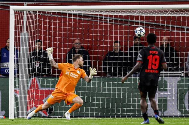 Ismael Saibari of PSV Eindhoven scoring his teams first goal, Goalkeeper Mark Flekken of Bayer 04 Leverkusen looks dejected Bayer 04 Leverkusen v PSV Eindhoven, UEFA Champions League 2025 26 League Phase MD2, Bayer 04 Leverkusen v PSV Eindhoven, BayArena, October 1, 2025, Leverkusen, Germany.
