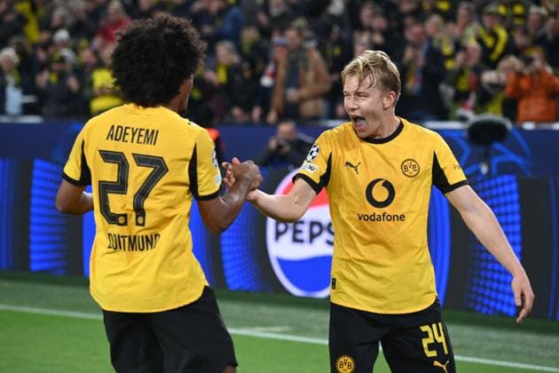 Daniel SVENSSON DO Cheers, jubilation, joy, cheers, after his goal for 1 0, with Karim David ADEYEMI DO Football UEFA Champions League Group Stage 2 Matchday Borussia Dortmund DO Atletic Bilbao on 01 10 2025 in Dortmund Germany UEFA regulations prohibit any use of photographs as image sequences and or quasi video Â