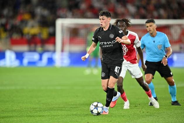 Monaco v Manchester City - UEFA Champions League MONACO, MONACO - OCTOBER 01: Phil Foden (47) of Manchester City in action during the UEFA Champions League week 2 match between Monaco and Manchester City at Stade Louis II in Monaco, Monaco on October 01, 2025. Mustafa Yalcin Anadolu Monaco Monaco. Editorial use only. Please get in touch for any other usage.  Copyright: x2025xAnadoluxMustafaxYalcinx