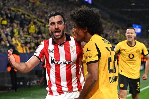 Inigo Lekue (Athletic Bilbao) und Karim Adeyemi (Borussia Dortmund) gestikuliert, gestik waehrend des Spiels der UEFA Champions League 2025 26, 2. Spieltag Ligaphase zwischen Borussia Dortmund und Athletic Club Bilbao, SIGNAL IDUNA PARK am 01. October 2025 in Dortmund, Deutschland. (Foto von Ralf Treese DeFodi Images) +++ Inigo Lekue (Athletic Bilbao) und Karim Adeyemi (Borussia Dortmund) gestikuliert, gestik during the UEFA Champions League 2025 26 League Phase MD2 match between Borussia Dortmund and Athletic Club at BVB Stadion Dortmund on October 1, 2025 in Dortmund, Germany. (Photo by Ralf Treese DeFodi Images) Inigo Lekue Athletic Bilbao and Karim Adeyemi Borussia Dortmund gestures, gestures during the UEFA Champions League 2025 26 matchday 2 league phase match between Borussia Dortmund and Athletic Club Bilbao, SIGNAL IDUNA PARK on October 01, 2025 in Dortmund, Germany, Germany Photo by Ralf Treese DeFodi Images Inigo Lekue Athletic Bilbao and Karim Adeyemi Borussia Dortmund gesticulating, gesturing during the UEFA Champions League 2025 26 League Phase MD2 match between Borussia Dortmund and Athletic Club at BVB Stadion Dortmund on October 1, 2025 in Dortmund, Germany Photo by Ralf Treese DeFodi Images