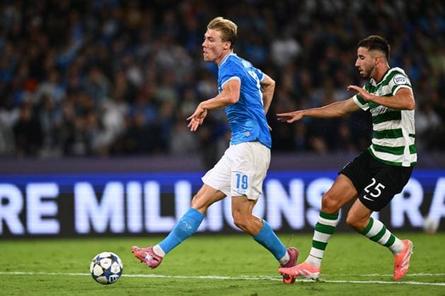 Dc Napoli 01 10 2025 - Champions League Napoli-Sporting Lisbona foto Domenico Cippitelli Image nella foto: gol Rasmus Hojlund 