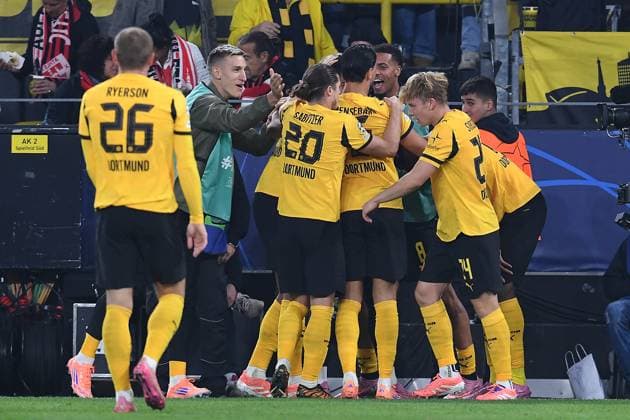 Soccer UEFA Champions League Matchday 2 Borussia Dortmund Athletic Bilbao on 01 10 2025 at Signal Iduna Park in Dortmund Goal celebration for 2 0 by Carney Chukwuemeka Dortmund xRx