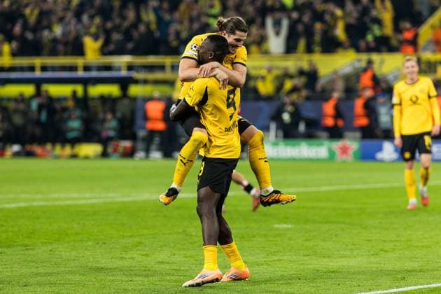 UEFA Champions League, Borussia Dortmund Athletic Club Bilbao 01 10 2025 Serhou Guirassy Borussia Dortmund, 9 , goal, goal celebration with preparation by Marcel Sabitzer Borussia Dortmund, 20 UEFA Champions League, Borussia Dortmund Athletic Club Bilbao, Dortmund, SIGNAL IDUNA PARK on 01 10 2025 Copyright: xBEAUTIFULxSPORTS Wunderlx