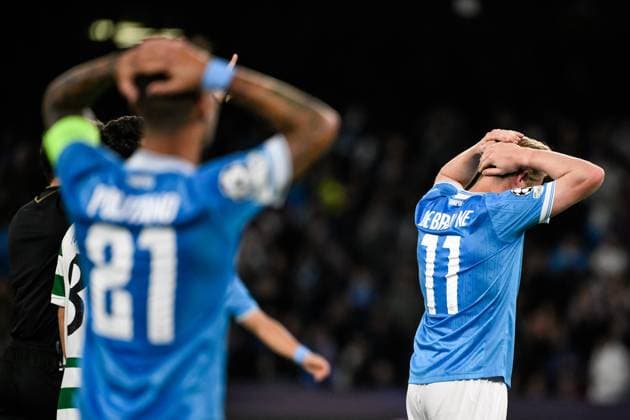 Kevin De Bruyne of SSC Napoli looks dejected during the UEFA Champions League 2025 2026 football match between SSC Napoli and Sporting CP at Diego Armando Maradona stadium in Naples (Italy), October 1, 2025. andreaxstaccioli