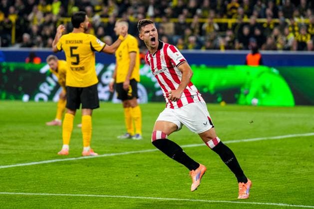 DORTMUND, GERMANY - OCTOBER 1: Gorka Guruzeta of Athletic Club celebrates after scoring his team s first goal during the UEFA Champions League 2025 26 League Phase MD2 match between Borussia Dortmund and Athletic Club at BVB Stadion Dortmund on October 1, 2025 in Dortmund, Germany. (Photo by Rene Nijhuis) SPO  Copyright: xRenexNijhuis