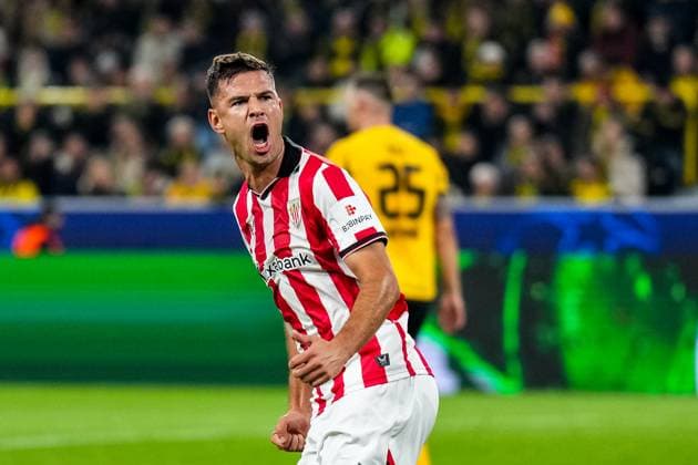 DORTMUND, GERMANY - OCTOBER 1: Gorka Guruzeta of Athletic Club celebrates after scoring his team s first goal during the UEFA Champions League 2025 26 League Phase MD2 match between Borussia Dortmund and Athletic Club at BVB Stadion Dortmund on October 1, 2025 in Dortmund, Germany. (Photo by Rene Nijhuis) SPO  Copyright: xRenexNijhuis