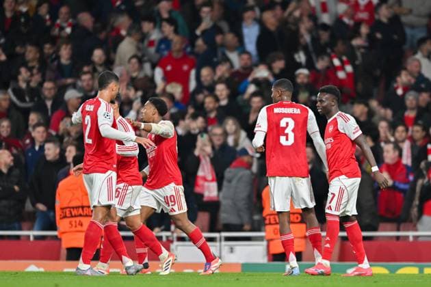 Arsenal FC celebrate Bukayo Saka of Arsenal FC goal late in the second half during the UEFA Champions League match between Arsenal and Olympiakos at the Emirates Stadium, London, England on 1 October 2025. Copyright: xPhilxHutchinsonx 44060019