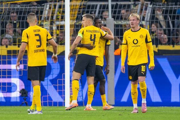 01 10 2025, UEFA Champions League, Matchday 2, Borussia Dortmund Athletic Club Bilbao, f l Nico Schlotterbeck Borussia Dortmund , Serhou Guirassy Borussia Dortmund celebrate the goal for 3 1, Dortmund Signal Iduna Park NRW Germany xRHR PHOTO DEx Copyright: DennisxEwert RHR-FOTOx RHR-FOTO DE