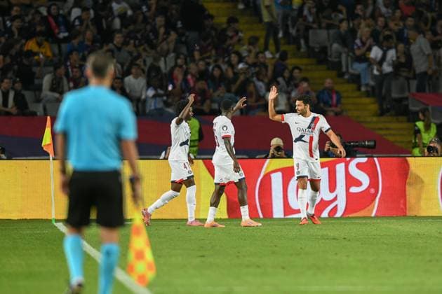 FC Barcelona, Barca v PARIS SAINT-GERMAIN OLIMPIC STADIUM LLUIS COMPANYS. MONTJUIC,BARCELONA. October 1,2025 FC BARCELONA vs PARIS SAINT-GERMAIN October 1,2025 (09) Goncalo Ramos of PSG celebrates scoring his team s second goal with teammates during the soccer match corresponding to the second match of the group stage of the UEFA Champions League between FC Barcelona and Paris Saint-Germain at Olimpic Stadium Lluis Companys of MontjuÃ¯c in Barcelona, Spain. Barcelona ESP Copyright: xS.xRosx