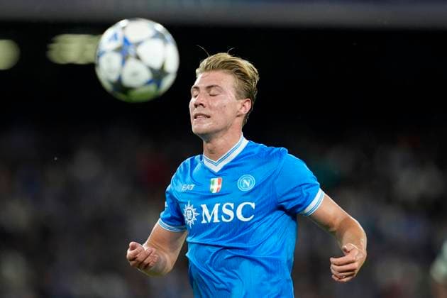Rasmus Hojlund (SSC Napoli) in action, UEFA Champions League 2025 26 League Phase MD2, SSC Napoli v Sporting Clube de Portugal, Diego Armando Maradona Stadium, October 1, 2025, Naples, Italy.