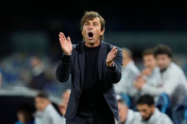 Head Coach Antonio Conte (SSC Napoli) celebrates, UEFA Champions League 2025 26 League Phase MD2, SSC Napoli v Sporting Clube de Portugal, Diego Armando Maradona Stadium, October 1, 2025, Naples, Italy.