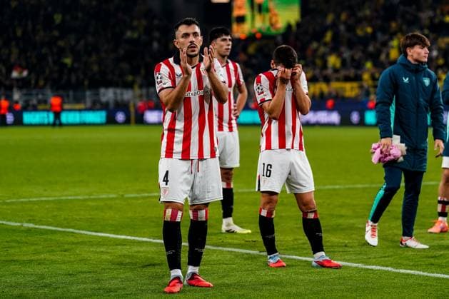 DORTMUND, GERMANY - OCTOBER 1: Aitor Paredes of Athletic Club and Inigo Ruiz De Galarreta of Athletic Club look dejected after the UEFA Champions League 2025 26 League Phase MD2 match between Borussia Dortmund and Athletic Club at BVB Stadion Dortmund on October 1, 2025 in Dortmund, Germany. (Photo by Rene Nijhuis) SPO  Copyright: xRenexNijhuis