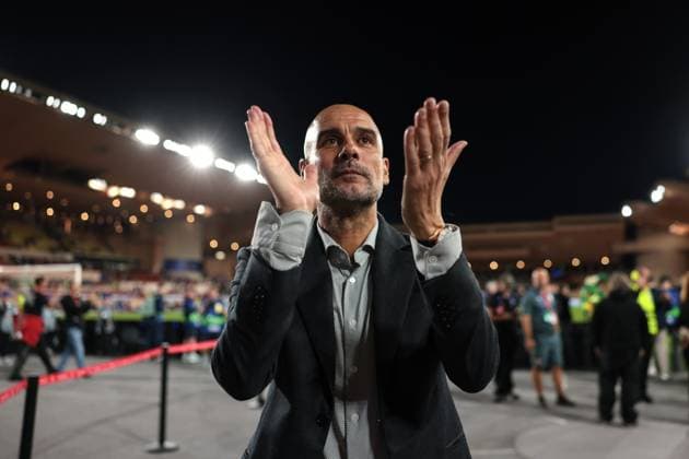 Monaco, Monaco, 1st October 2025. Josep Guardiola Head Coach of Manchester City applauds the fans following the final whistle of the AS Monaco vs Manchester City UEFA Champions League match at Stade Louis II, Monaco. Picture credit should read: Jonathan Moscrop Sportimage EDITORIAL USE ONLY. No use with unauthorised audio, video, data, fixture lists, club league logos or live services. Online in-match use limited to 120 images, no video emulation. No use in betting, games or single club league player publications. SPI_035_JM_MONACO_MANCITY_UCL_ SPI-4166-0034